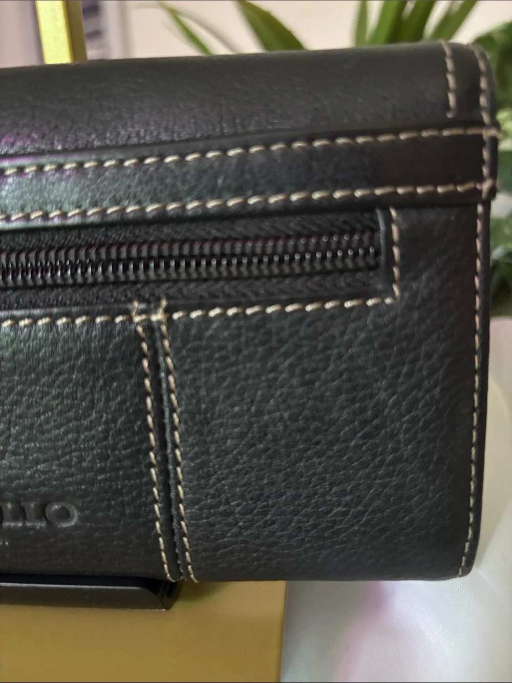 Tignanello Black Pebbled Leather Trifold Wallet